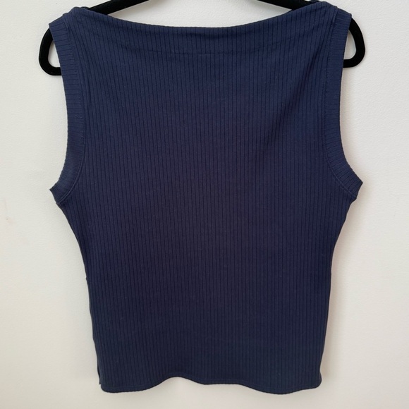 J. Crew Premium Rib Side Button Top Nautical Navy Stretch Preppy Boat Neck M - Picture 7 of 10